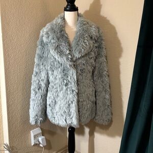 BCBGeneration Faux Fur Light Green Blue Long Sleeved Coat Jacket